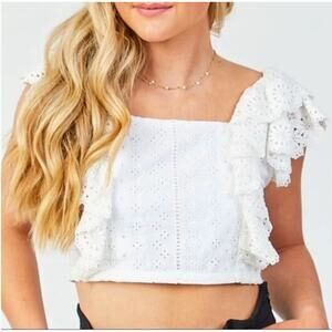 Altar'd State Crop Top Womens Small Cream Moselle Ruffle Lace Eyelet Smocked